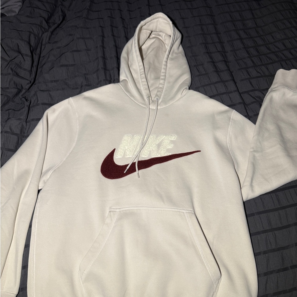 Nike Cream Hoodie with Burgundy Logo